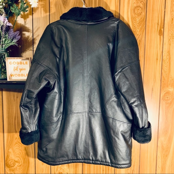 Charles Klein Leather Faux Fur Overcoat Co… - Picture 2 of 8